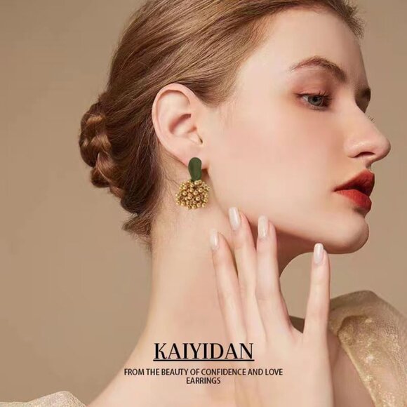 Geometric Gold Balls Statement Vintage Cute Long Earring for Women Jewelry - Picture 2 of 9